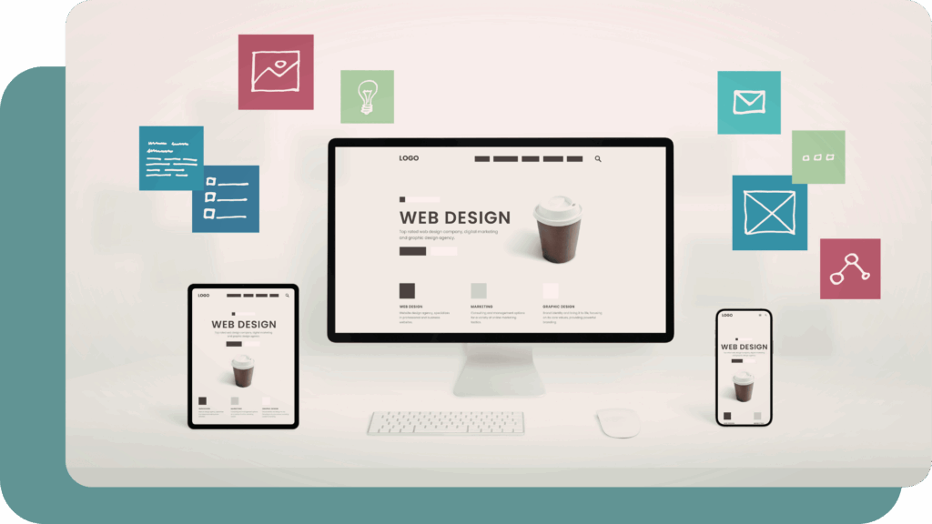 Devices displaying web design concepts